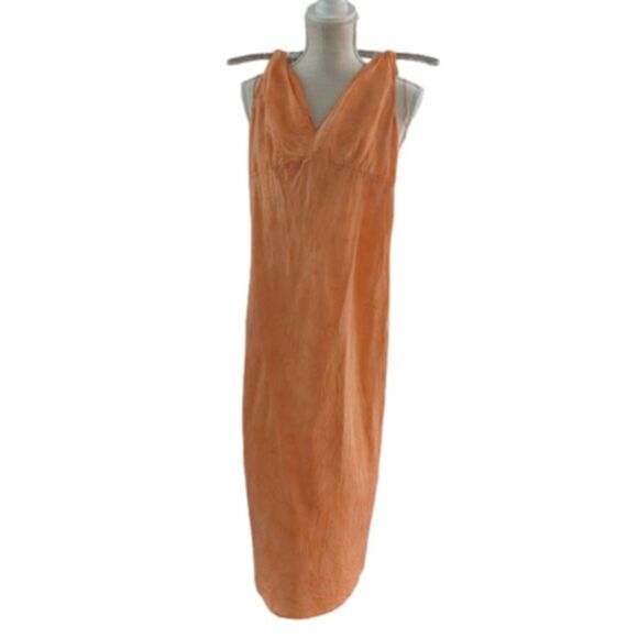 J.Crew‎ size small v-neck sleeveless orange long crinkle summer dress size small - Picture 1 of 3